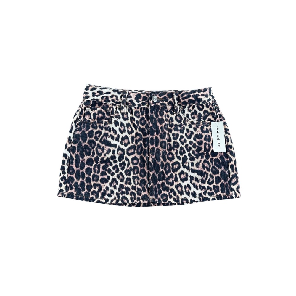 PacSun Leopard Print Denim Mini Skirt Size 24 NWT Animal Print 0039 960 LEO